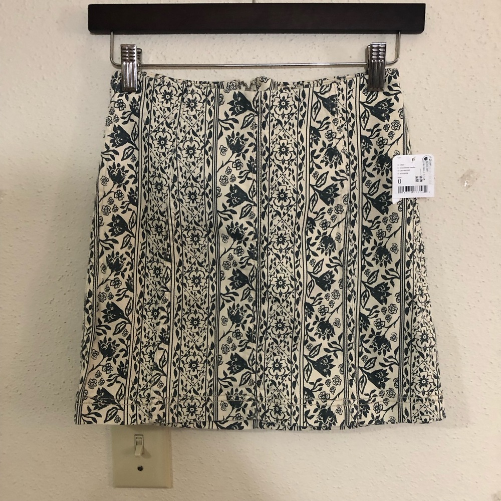 Free People Women Summer Denim Mini Skirt Size 0 Cream Blue Floral Neutral